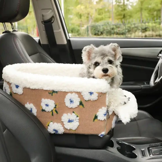 Winter Pet Car Seat: Center Console Booster Bed for Small Dogs